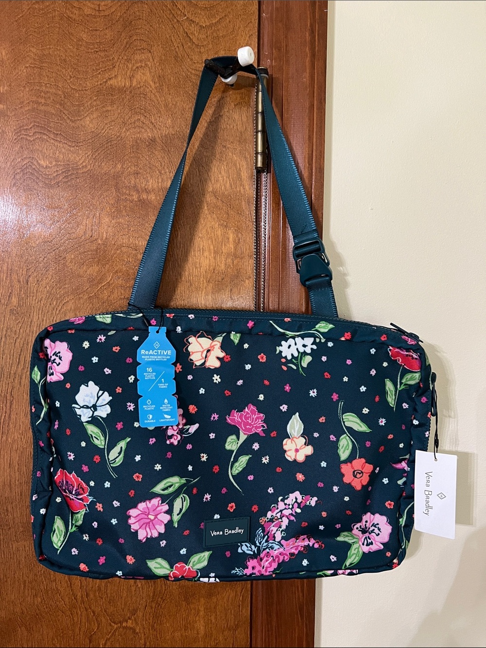 Vera Bradley Dark Navy Floral Laptop Tote with Pink & Red Accents